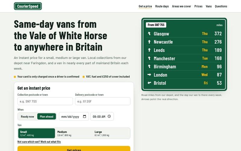 CourierSpeed homepage, built by AI Speed