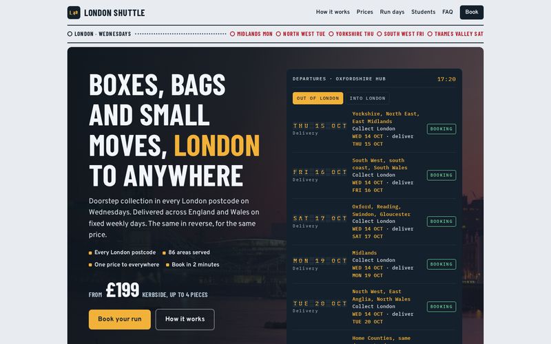 London Shuttle homepage, built by AI Speed